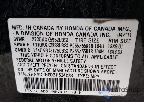 2011 Acura Mdx Technology Package from USA, damaged, VIN 2HNYD2H60BH534278